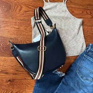 Isabelle Vegan Leather Women’s Navy Blue Adjustable Shoulder/Crossbody Bag